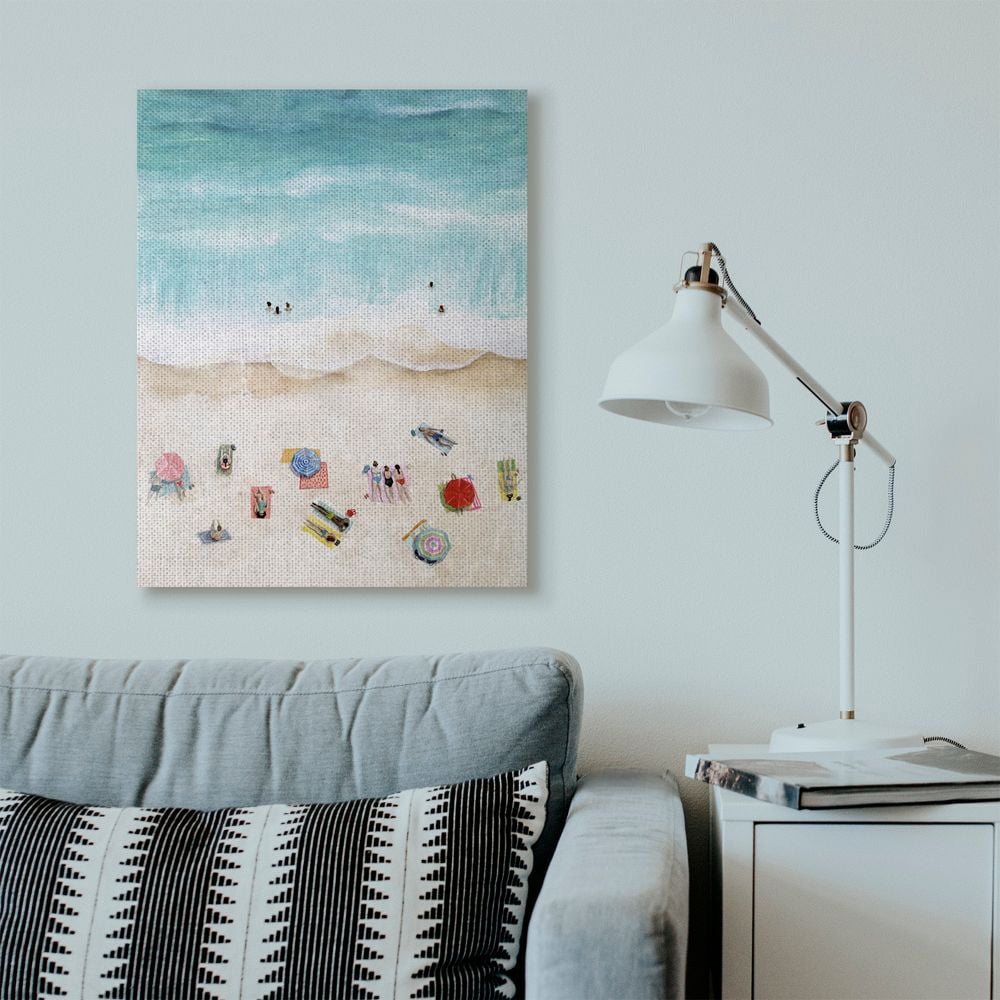 Stupell Industries Beach Family Coast Ocean Blue Watercolor Painting Canvas Wall Art by Grace Popp