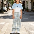 thumbnail image 4 of Amidoa Girls Summer Outfit Sets 2 Piece T-Shirt Short Sleeve and Casual Pants Set Kids Clothing Sets Blue Size 10, 4 of 9