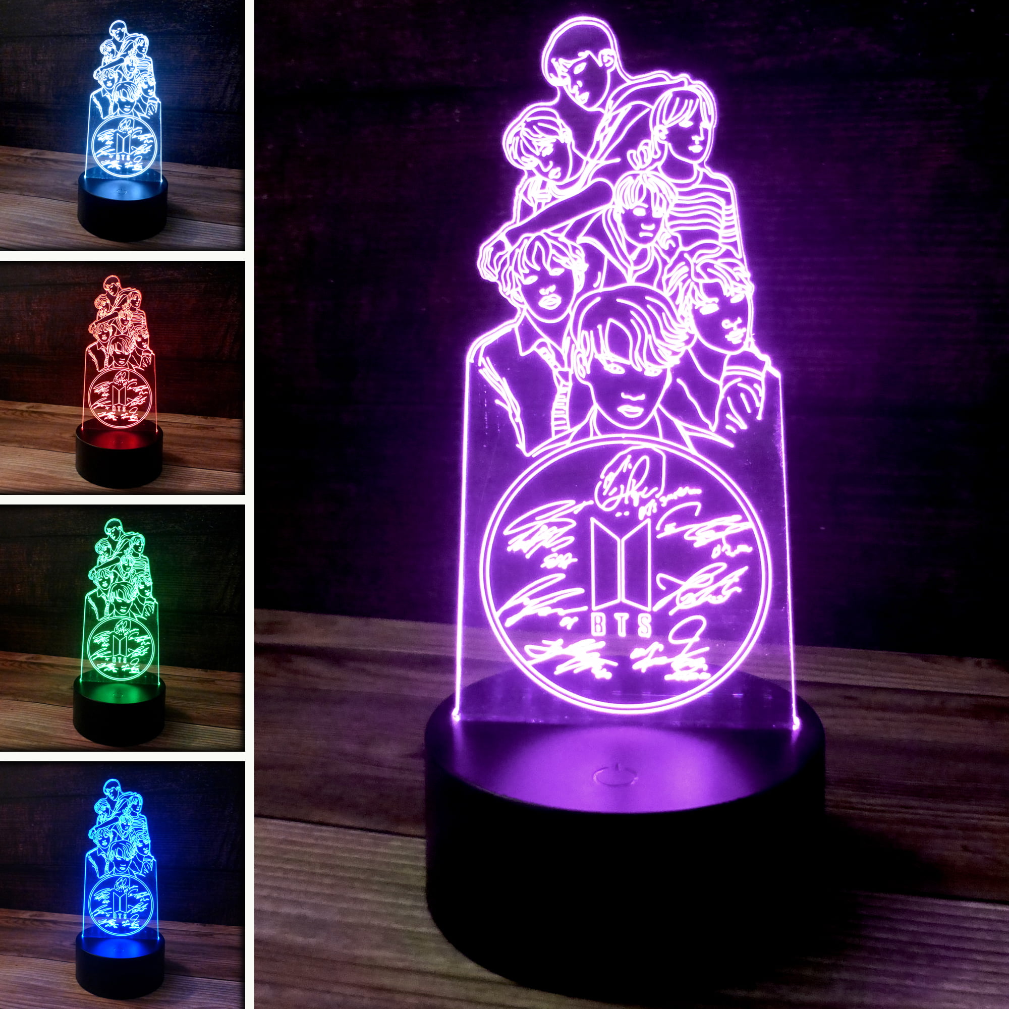 3D BTS Desk Light - 7 Color LED Lamp Base with USB Battery and Touch control Rotating Fade or Solid Color mode. Makes a perfect Nightlight for Kids or Unique Gift