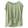 thumbnail image 4 of Women's Linen Tops Pleated Crew Neck Short Sleeve Shirts Casual Loose Lightweight Blouses Solid Color Clothes (XL, Green), 4 of 7
