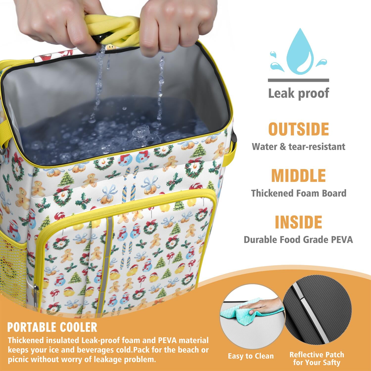 Travel Cooler Bag - Multicolor Christmas Pattern Camping Beer Cooler Backpack with Bottle Opener- Waterproof Insulated Picnic Backpacks - Cooler Bag for Beach