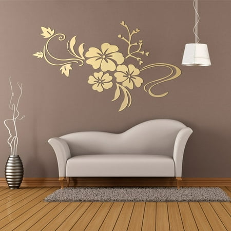 Retro Flower Wall Sticker - DIY Retro Floar Art Removable 3D Mirror Flower Wall Sticker Decoration Jeteven Vinyl Acrylic Mural Decal Living Home Dining Room Bedroom Kitchen Sofa Decor