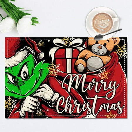 

Best Sale! Grinch Christmas Blanket Christmas Series Creative Printed Meal Mat Cartoon Elderly Table Mat Christmas Tablecloth Mat Xmas_#B 094B