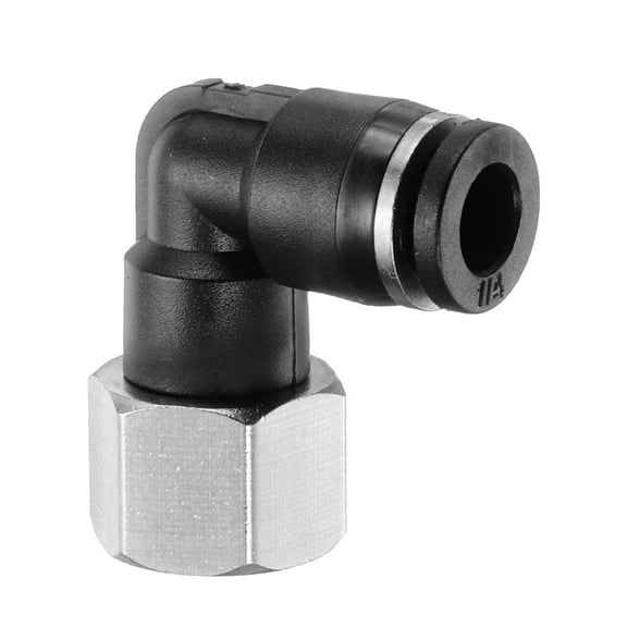 Uxcell PLF1/4-N02 Pneumatic Female Elbow 1/4" Tube OD x 1/4" NPT 90 Degree Push to Connect Air Tube Fittings Black