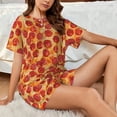 thumbnail image 2 of Lafuoo Pizza Pattern Women's Round Neck Short Sleeve Pajamas Set, Button Pajamas Elastic Band Pajamas Home Wear-X-Large, 2 of 7