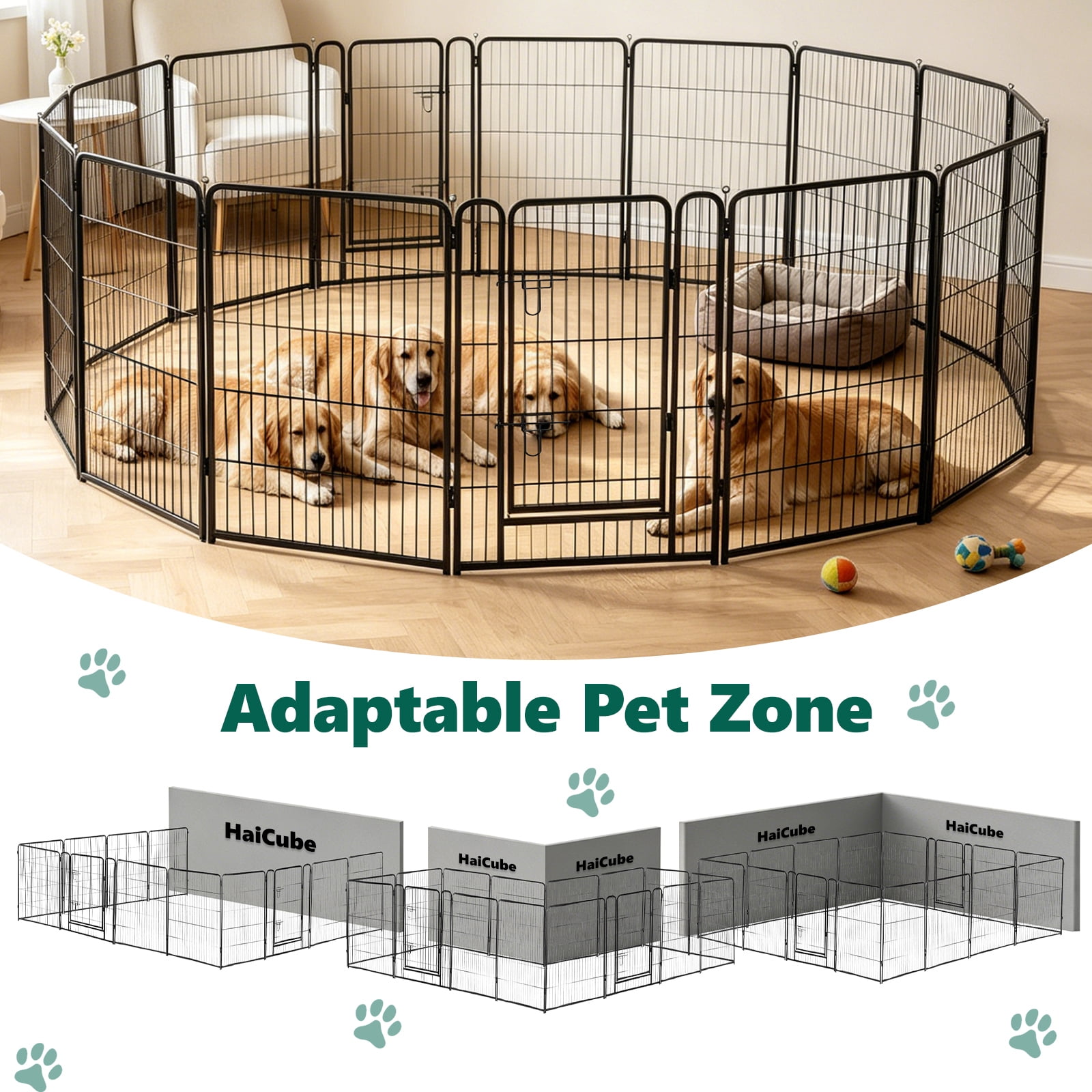 HaiCube Dog Playpen for Large Dogs, 40" 16 Panels Heavy Duty Metal Pet Playpen with Door, Foldable Indoor Outdoor Puppy Exercise Pen Fence