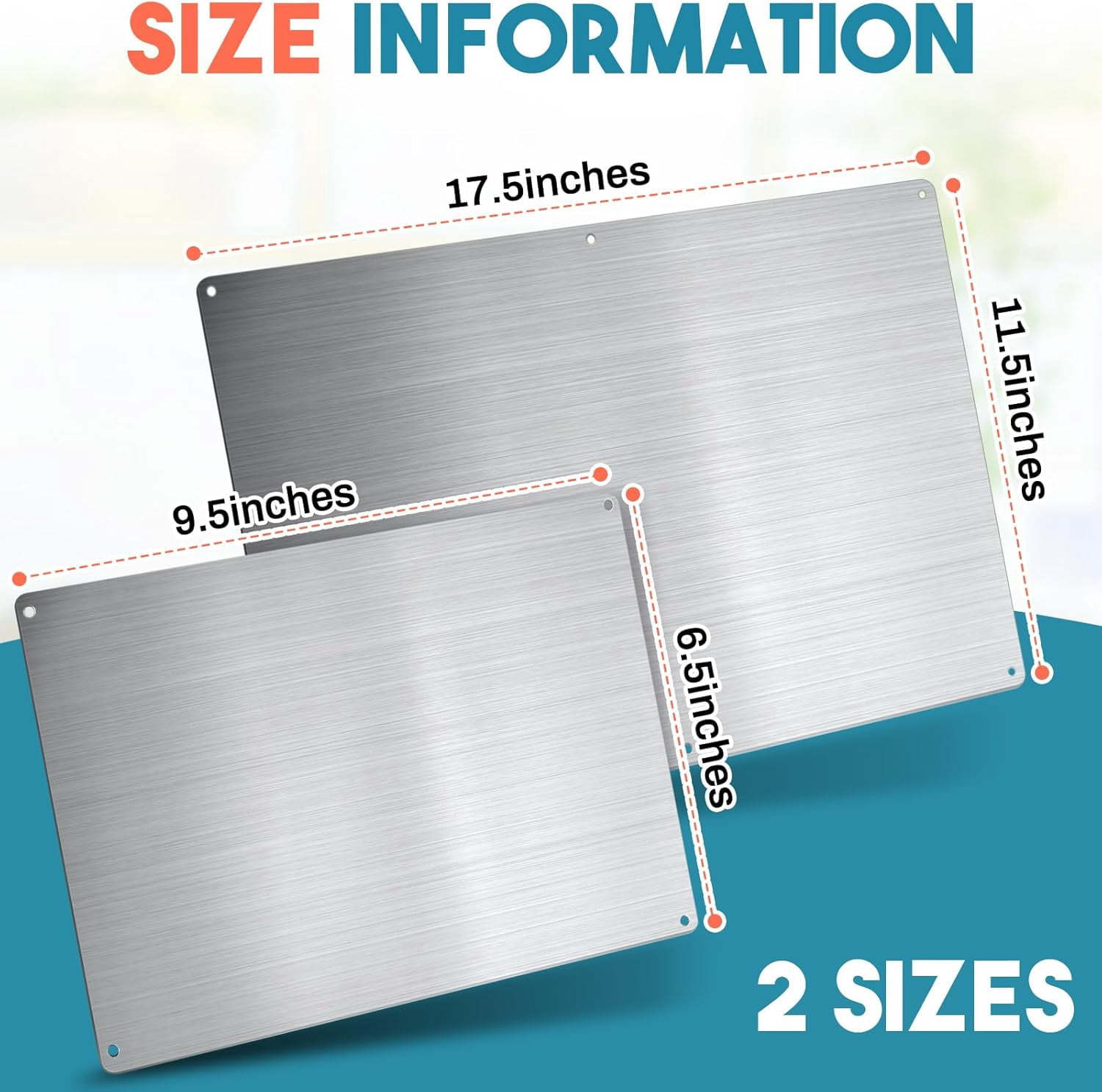 2 Pack Magnetic Board for Wall for Magnets 17.5" x 11.5" and 9.5"x 6.5" Stainless Iron Plate with Back Adhesive Mounting Screws for Bulletin Board Magnets Spice Jar Wall Fridge Display