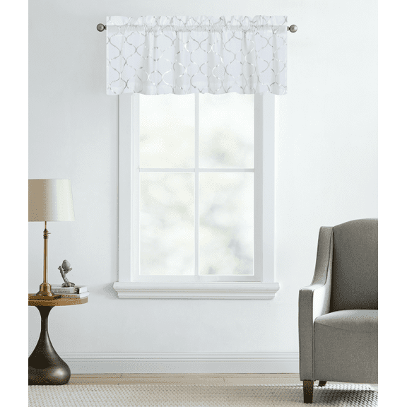 Kate Aurora Silver Metallic Foil Rod Pocket Lattice Designed Window Valance