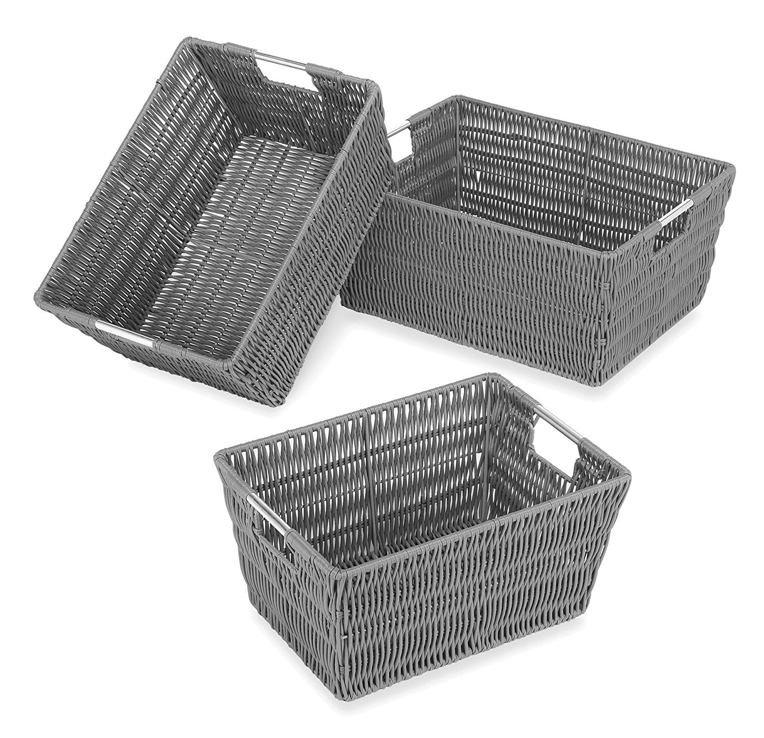 grey wicker storage baskets