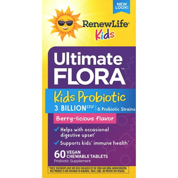 Renew Life Ultimate Flora Probiotic Kids 3 Billion CFU Berry-licious 60 Vegan Chewable Tablets