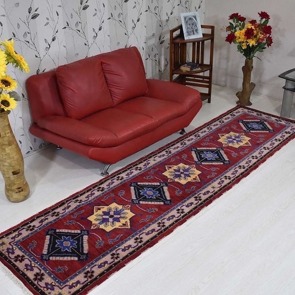 Rugsotic Carpets Eco-Friendly Handmade Knotted Red Beige Oriental Area Rugs, 2'6"x10', Runner, Silk And Wool, Quick Dry