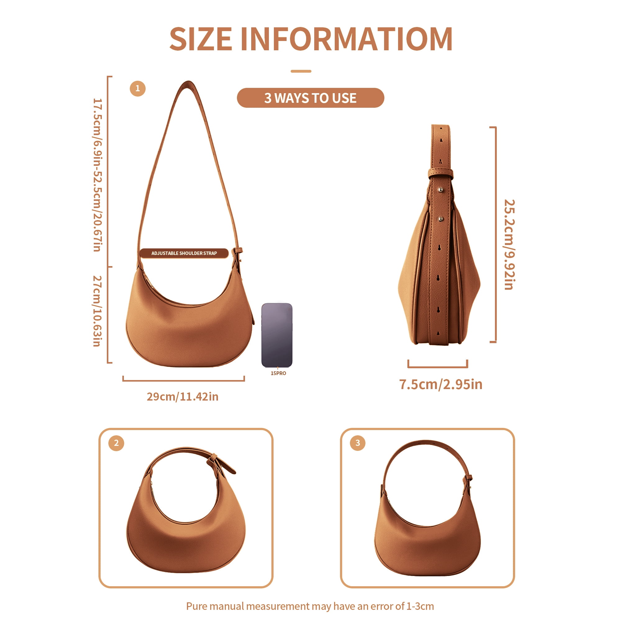 Badiya Crescent Shoulder Bag for Women Trendy Leather Crossbody Hobo Purse Vegan Clutch Handbag with 3 Adjustable Strap