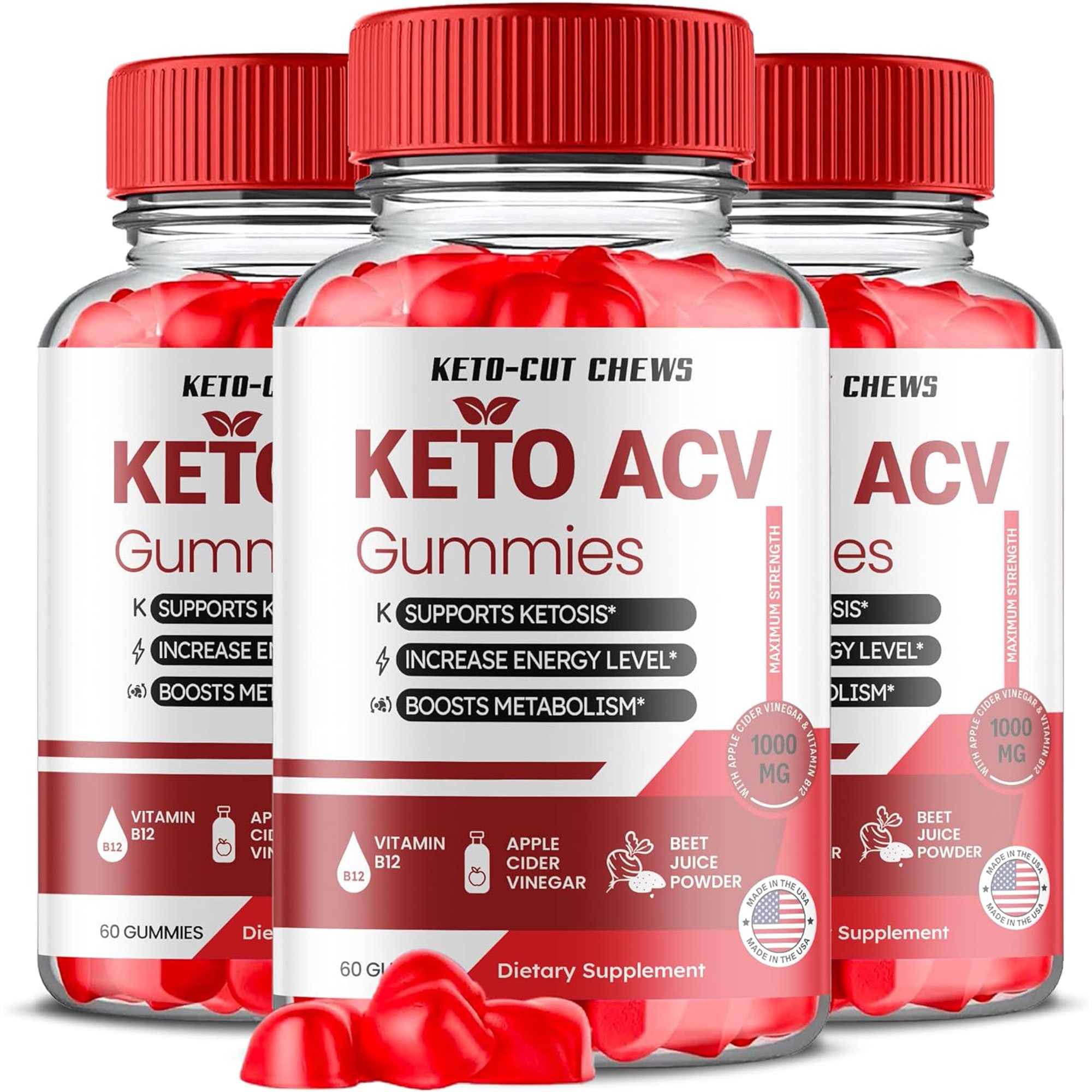 (3 Pack) Keto Cut Chews Keto ACV Gummies - Apple Cider Vinegar Supplement for Weight Loss - Energy & Focus Boosting Dietary Supplements for Weight Management & Metabolism - Fat Burn - 180 Gummies