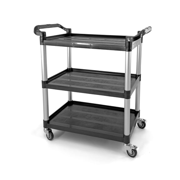 Heavy-Duty 3 Tier Utility Push Cart with Wheels | Multipurpose Rolling Storage Trolley | Capacity 400 lbs. | Black