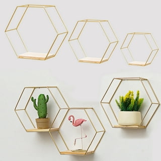 Extra Large Hexagon Floating Shelves - Set of 4 - Honeycomb Shelves Octagon  Shelves Wall Hanging Shelves Honeycomb Decor - Wooden Honey Comb Hexagon  Shelf for Wall - Geometric Hexagonal Natural Wood 