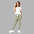 thumbnail image 4 of FAIWAD Womens Elastic Waist Drawstring Solid Color Pants Slim Straight Lightweight Trousers with Pockets (Large, Army Green), 4 of 7