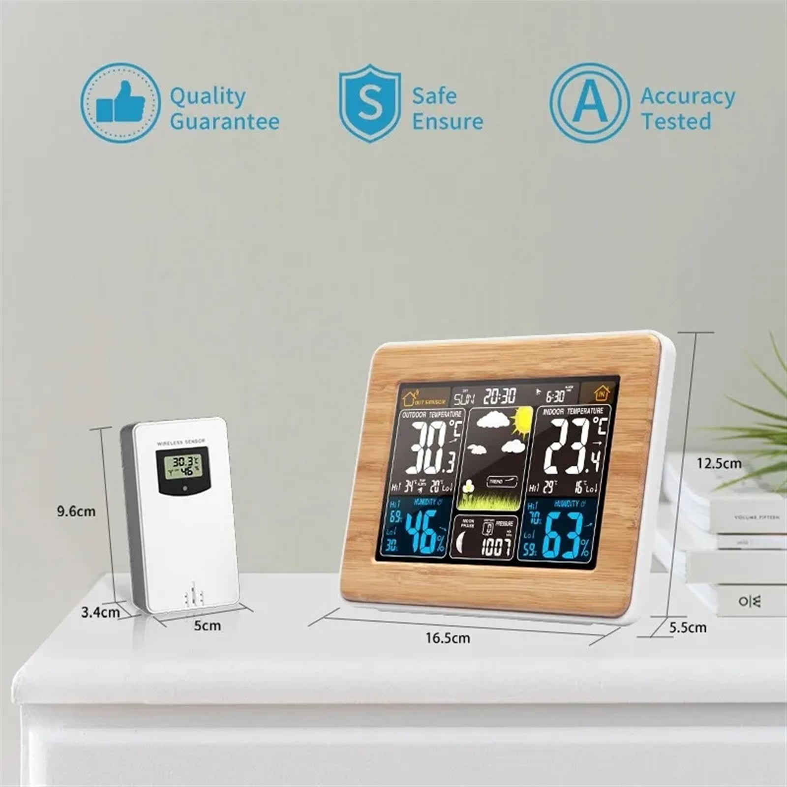 Wireless Weather Station Air Pressure Electronic Forecast Indoor Outdoor Sensor Thermometer Hygrometer Digital Alarm Clock ,Excellent Visual Experience