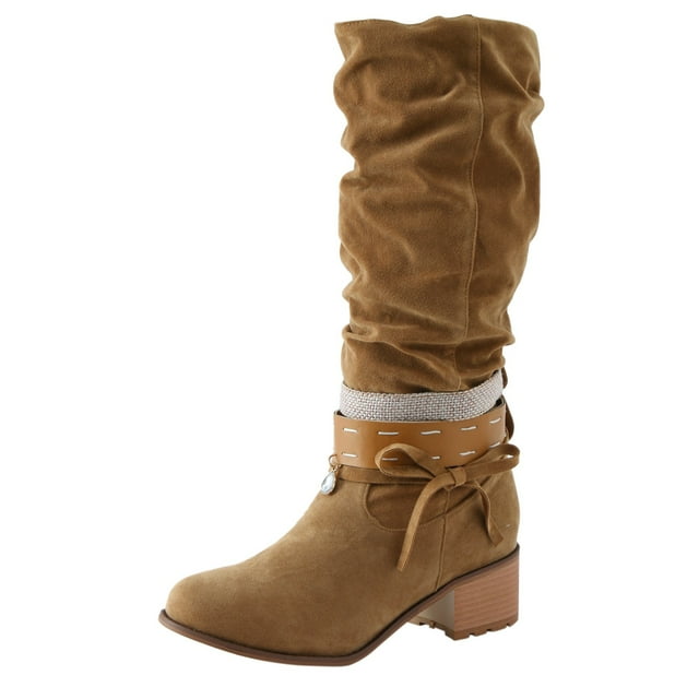 Dsscvnef Bottes Mi-Mollet pour Femmes en Daim avec Strass, Mode Décontractée, Élégantes et Confortables, Bottines pour Dames