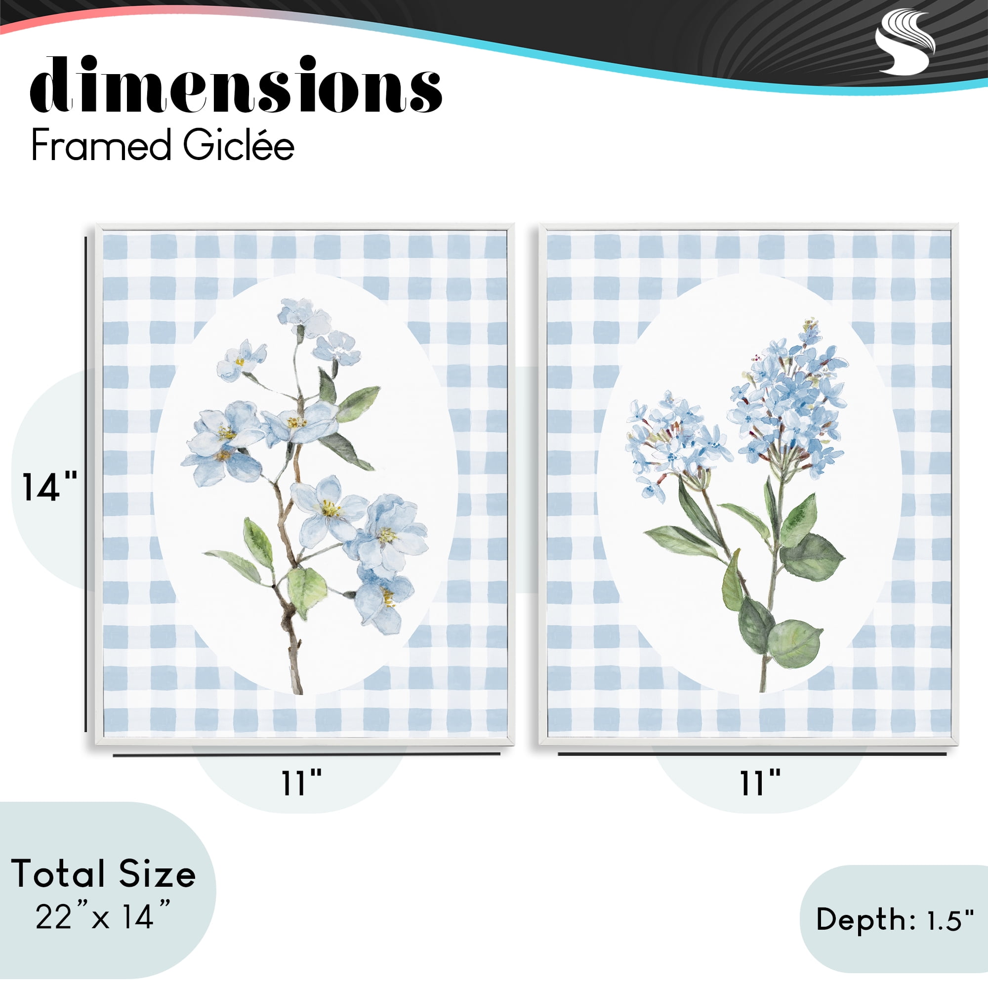Stupell Industries Blooms on Blue Checkered 2 Piece White Framed Giclee Art Set, design by Lanie Loreth