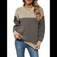 thumbnail image 2 of Suéter de Punto A Rayas para Mujer, Cuello Redondo, Larga, Holgado, para Otoño e Invierno. Caqui S, 2 of 10