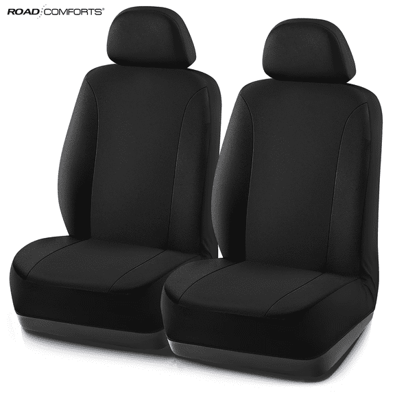 Road Comforts Car Seat Covers, PolyPro Front Seat Covers Set, Universal Fit Car Seat Protector for Cars Trucks Vans SUVs, Breathable, Easy to Install,Black Front Seat