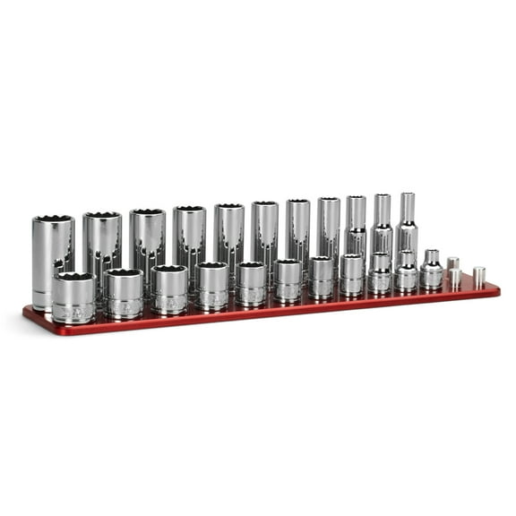 Capri Tools 3/8 in. Drive 12-Point Shallow and Deep Socket Set, SAE, 1/4 to 7/8 in., 22-Piece with Billet Aluminum Socket Rail