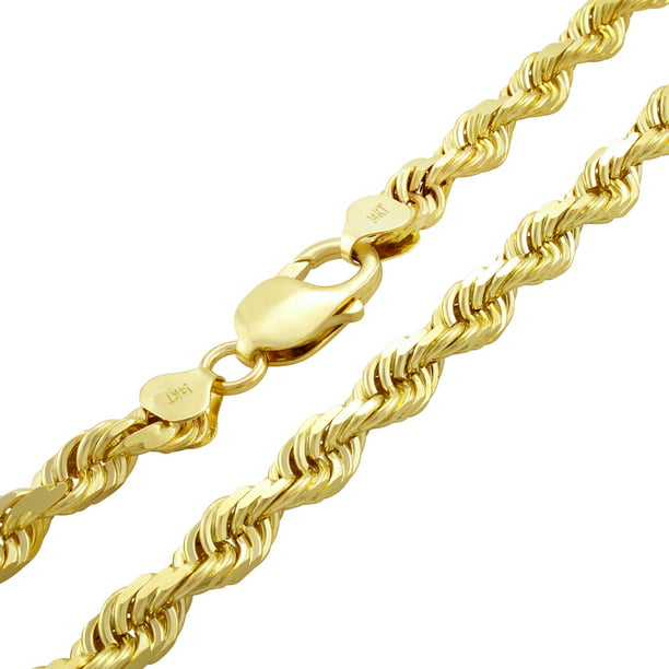 Nuragold 14k Yellow Gold 7mm Rope Chain Diamond Cut Pendant Necklace ...