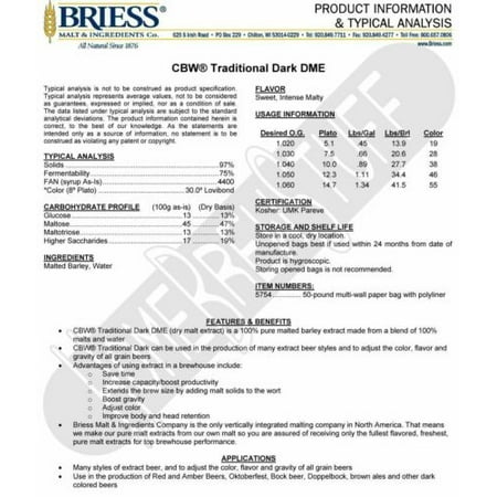 

Choose 1-12lb BRIESS TRADITIONAL DARK DRY MALT EXTRACT DME Homebrew Brewing Beer 10