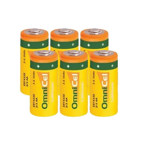 6x OmniCel ER14335 3.6V 1.65Ah 2/3AA Lithium Button Top Battery AMR Backup