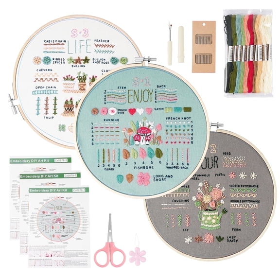 Embroidery Kit for Beginners – Handmade Craft Set with Practice Stitches, Skill Techniques & Supplies for Adults, Includes 1 Hoop
