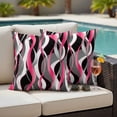 thumbnail image 4 of Pink Stripe Outdoor Waterproof Pillow Covers, Gradient Grey Moire Geometric Modern Abstract Decorative Square Throw Pillowcase Sofa Cushion Sham for Patio/Couch/Chair, 20"x20" 2 Pack, 4 of 8