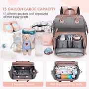 DERSTUEWE Baby Diaper Bag Backpack with Changing Station, Multifunctional Waterproof Portable Baby Bag for Travel, Pink