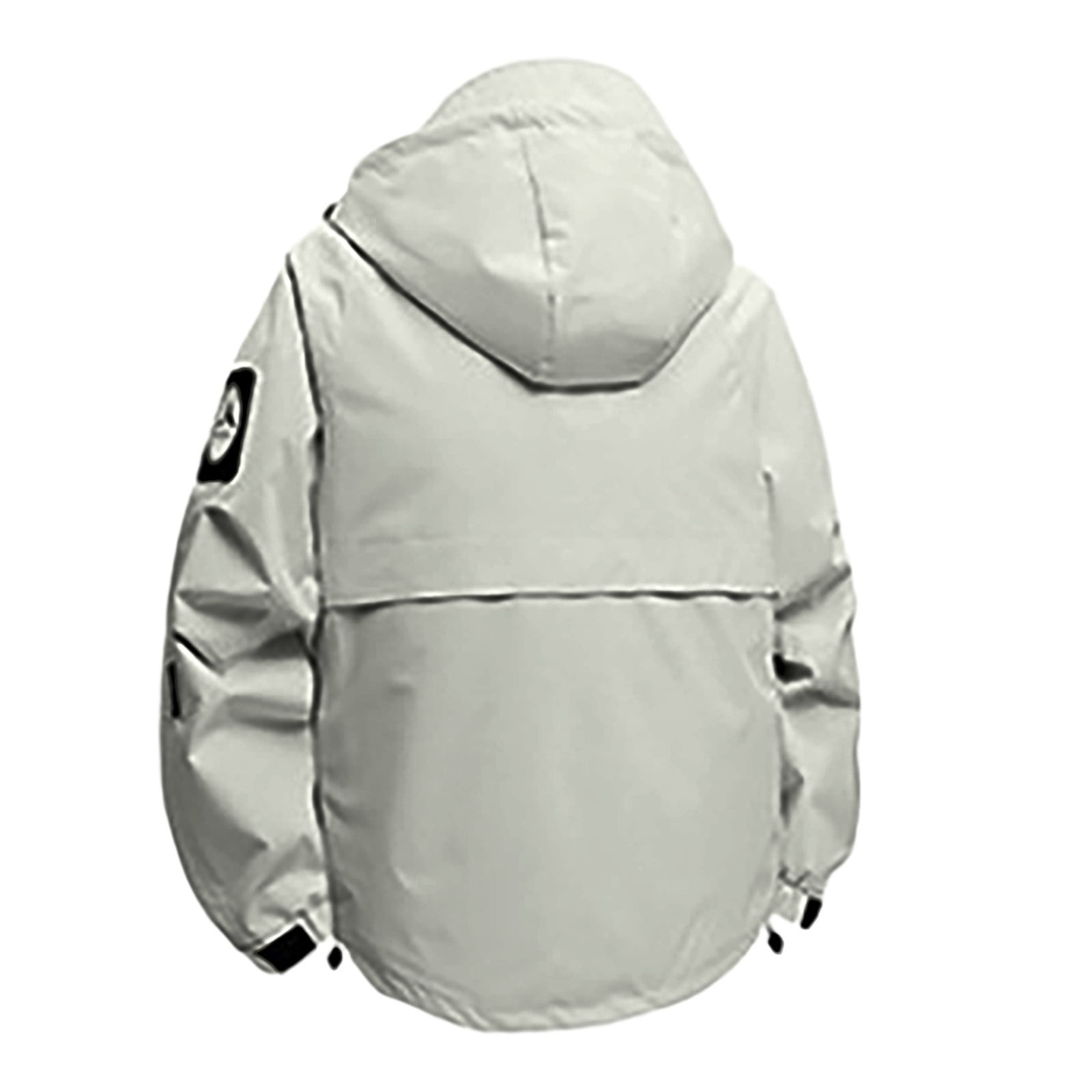 Sentmoon Men Jackets Solid Color Long Sleeve Coats Oversized Zipper Windbreaker Waterproof Men Hoodie with Pockets Fall and Winter Casual for Festival Camping and Outdoor Gray M