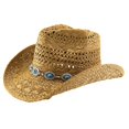 thumbnail image 4 of oqasdz Women Hollow Woven Straw Cowboy Hat Wide Curved Brim Chain Band Decor Breathable Sun Hat for Outdoor Ladies Fashion Headwear, 4 of 7