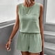 thumbnail image 5 of Conjunto de camiseta sin mangas con cuello redondo y bolsillos y pantalones cortos para mujer - Ropa informal de tejido suave, 5 of 8