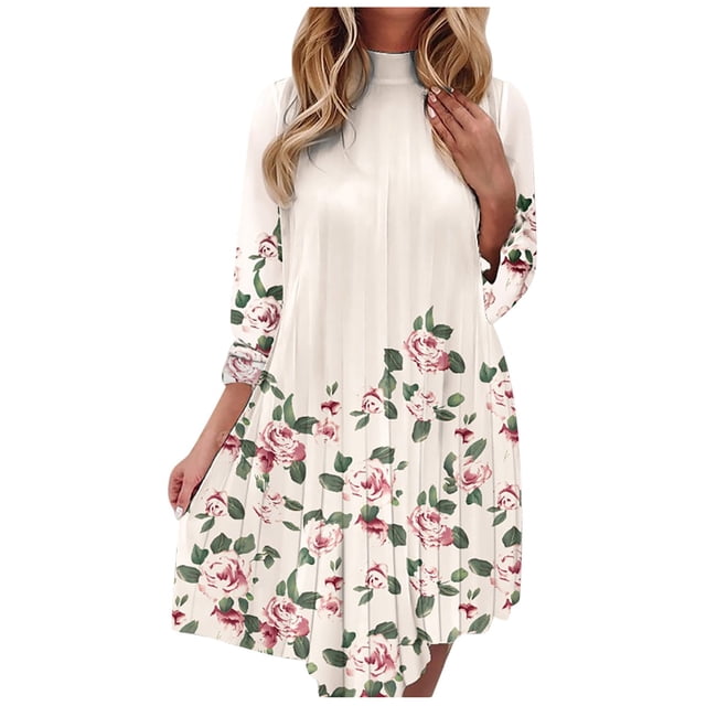 EQWLJWE Dégagement Robes Décontractées Femmes Sexy Fold Parti Filles Cou Volant Manches Longues Imprimé Formel Automne Maxi Robes