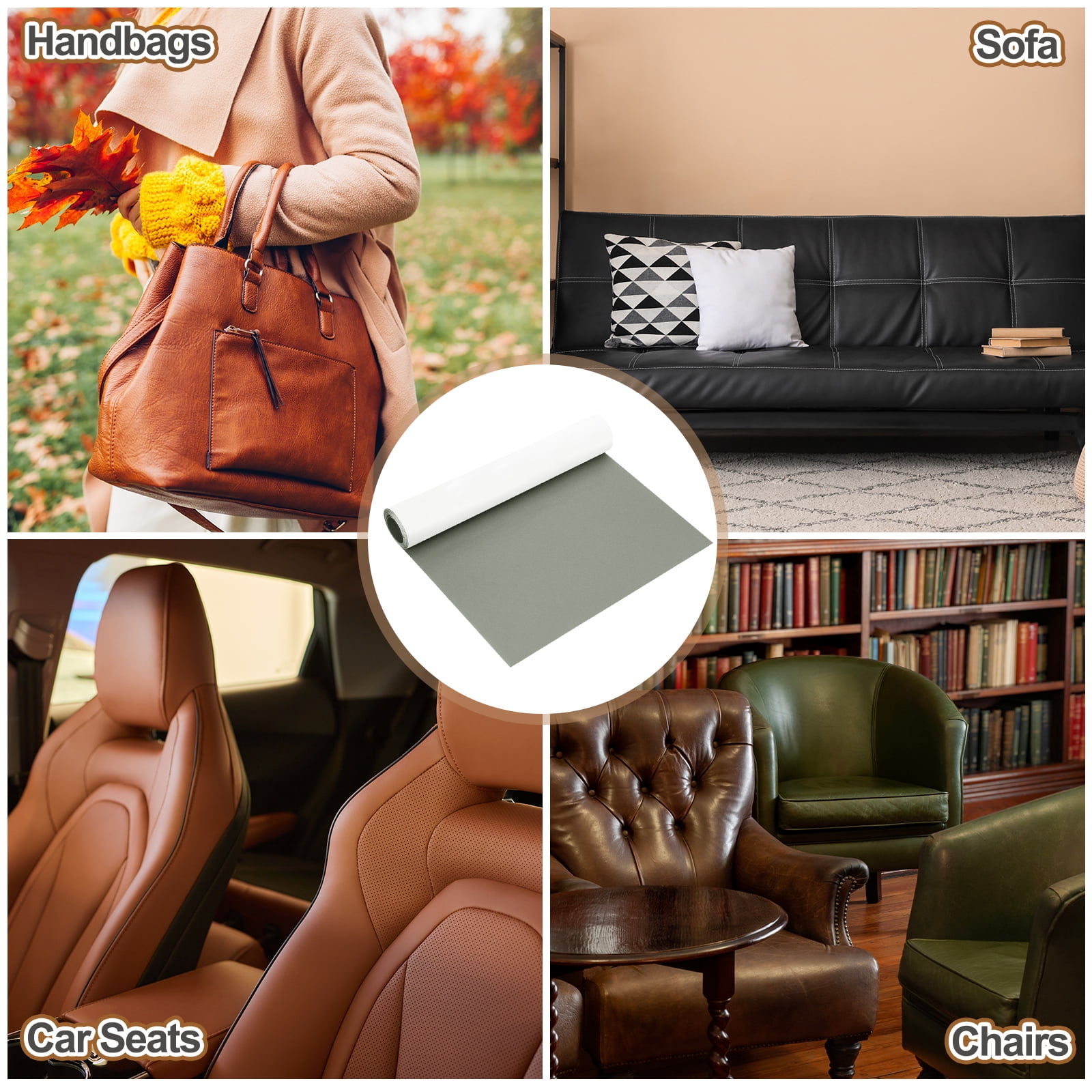 Uxcell Leather Repair Patch 16"x79" Self-Adhesive Leather Vinyl Repair Tape Kit for Furniture Couches Sofa Chair Car Boat Seats Jackets, Light Gray