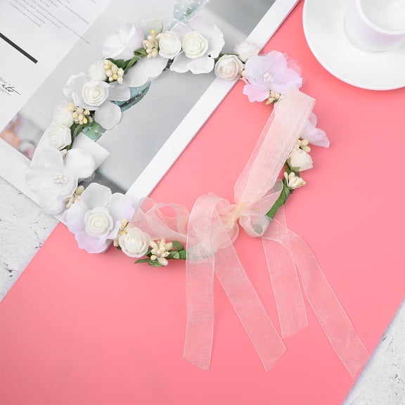 WRITWAA White Floral Bride Headband Hair Wreath Accessory for Graduation, Wedding, Party, 1 Piece