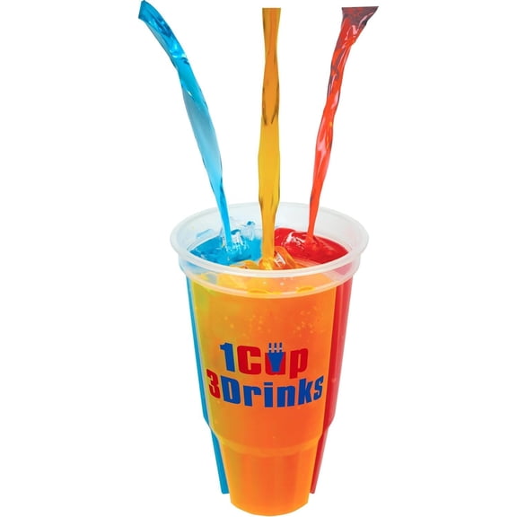 WESCUP - World's First Ever 3-Compartment Reusable Souvenir Drinking Cup with 3 Straws for Hot and Cold drinks, BPA free, Dishwasher Safe - 24oz