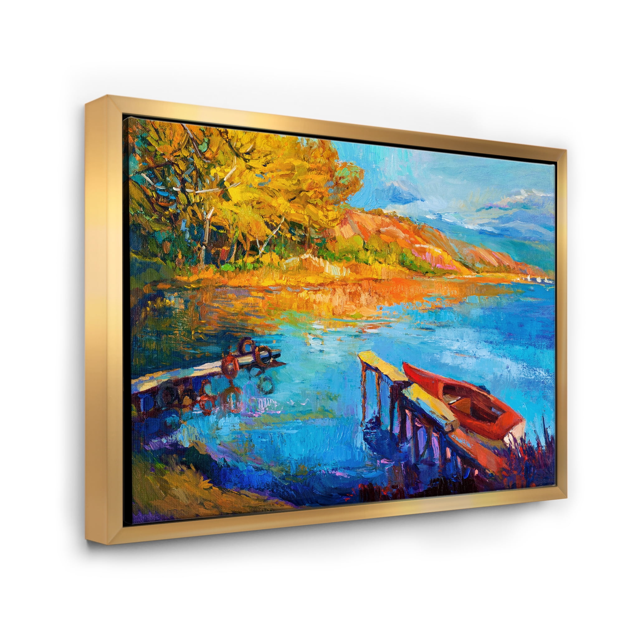 Designart 'The Lake At Sunset Evening Glow II' Lake House Framed Canvas Wall Art Print