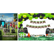 A Minecraft Movie (2025) D V D & Green, Black Balloons with Minecraft Theme Banner and Game Foil Balloon, for Minecraft ,Home Decoration items (Pack of 50 Pcs)