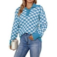 thumbnail image 1 of hirigin Women Spring Autumn Knitwear, Checkerboard Print Long Sleeve Lapel Button Loose Sweater Tops, 1 of 7