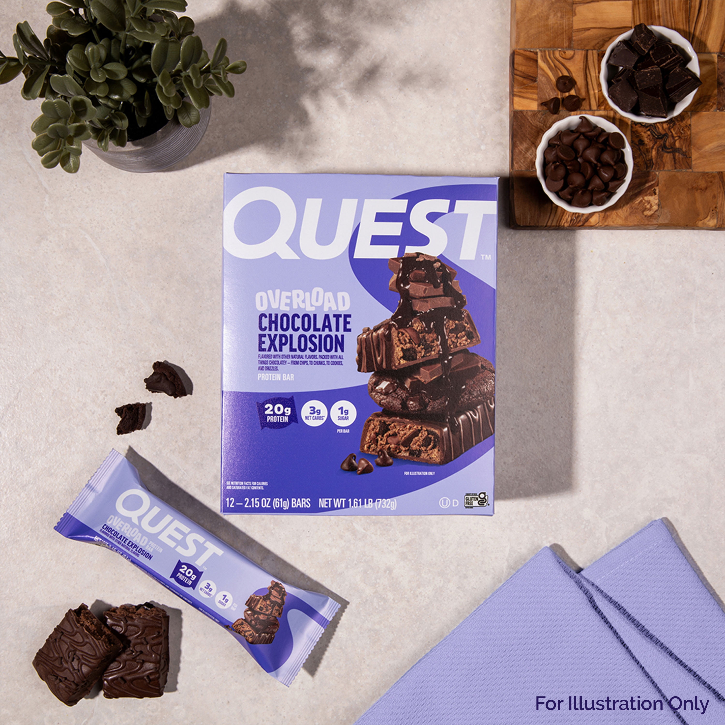 Quest Overload Protein Bar, Chocolate Explosion Flavor, Gluten Free, 20g Protein, 12 Count