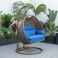 thumbnail image 5 of LeisureMod Mendoza Dark Brown Wicker Hanging 2 Person Egg Swing Chair with Stand & Blue Cushions, 5 of 9