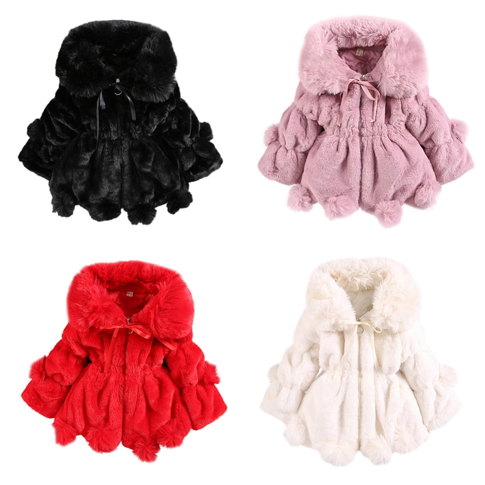 Aivtalk Baby Girls Winter Fur Cape Coat - Thick Pom Pom Jacket For Toddlers (6M-3T)