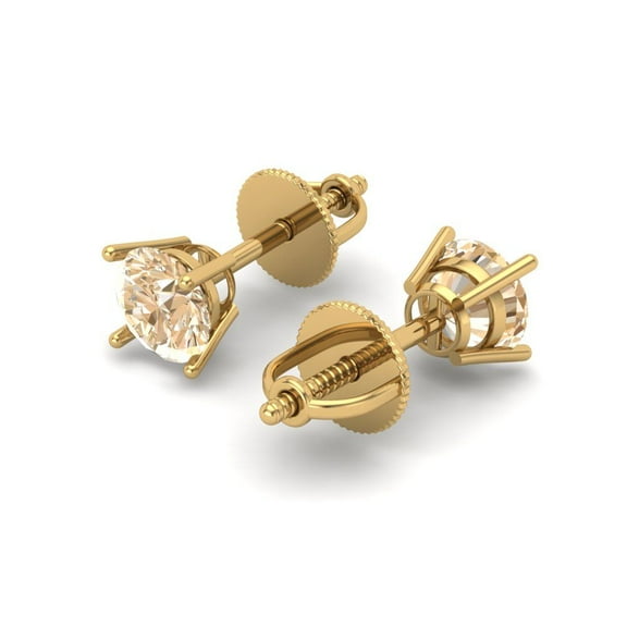 0.5 Ct Round Cut Studs Natural Morganite 14K Yellow Solid Solid Gold Everyday Dainty Earrings Screw Back