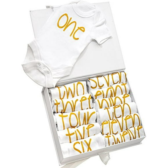 NAVI - 12 Onesies Mensuelles - Cadeau de Bodys Nouveau-Né - Baby Shower Present