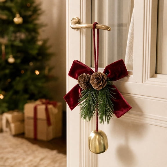 JHRGJIO Christmas Wreath with Jingle Bells, Hanging Ornament Seasonal Xmas Wall Door Decor Accent, Winter Decor Indoor Living Room Party Festival Atmosphere Display