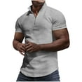 thumbnail image 2 of WREESH Men's Zip Henley Shirts Slim Short Sleeved Casual Sports Solid Color Tops Gray, 2 of 9