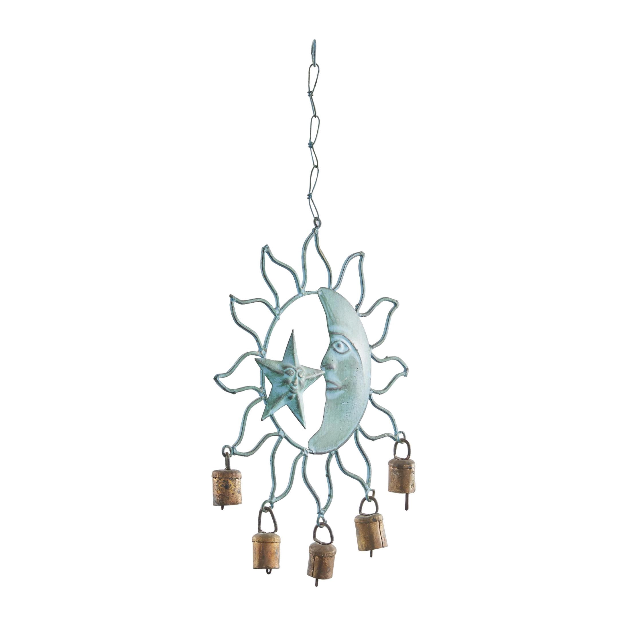 DecMode 20" Teal Metal Sun and Moon Windchime with Bells